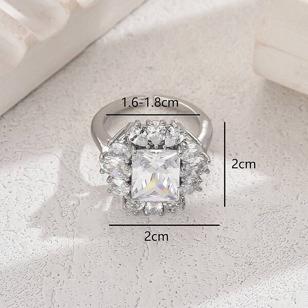 Luxurious Copper Zircon Flower Ring for Women Party Wedding Vacation