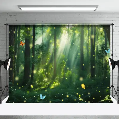 Fresh Green Butterfly Spring Photo Forest Backdrop - Aperturee