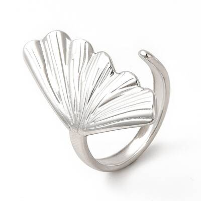 304 Stainless Steel Shell Shape Open Cuff Ring for Women