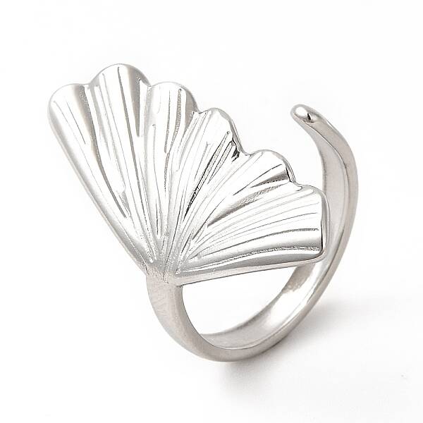 304 Stainless Steel Shell Shape Open Cuff Ring for Women