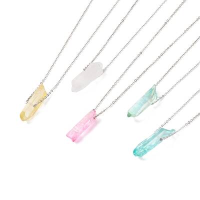 Natural Quartz Crystal Nuggets Pendant Necklace with 304 Stainless Steel Cable Chains