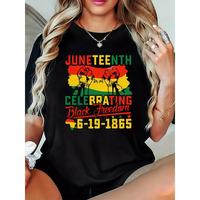 Women's Juneteenth Celebrating Black Freedom Graphic T-Shirt - Short Sleeve Crewneck Casual Tee with Vibrant Pan-African Colo...