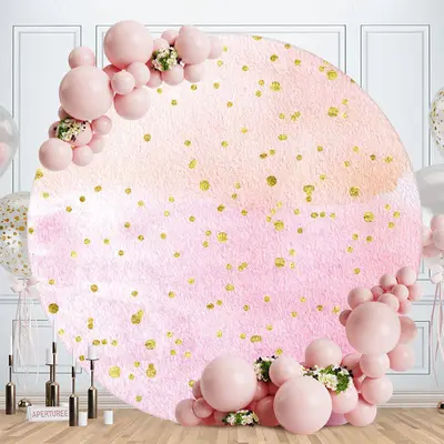 Aperturee Gold Glitter Spot Round Pink Birthday Party Backdrop