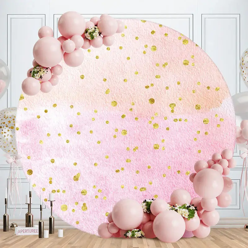 Aperturee Gold Glitter Spot Round Pink Birthday Party Backdrop