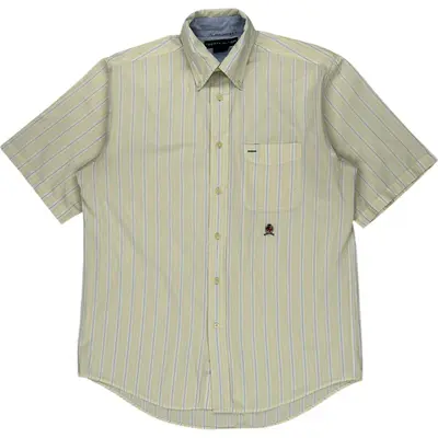 Tommy Hilfiger Striped Short Sleeve Shirt - Small - Yellow Cotton