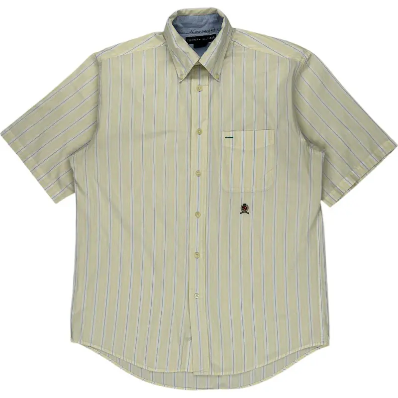 Tommy Hilfiger Striped Short Sleeve Shirt - Small - Yellow Cotton