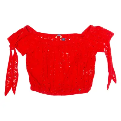 SUPERDRY Womens Bardot Blouse Red Off Shoulder Viscose UK 14