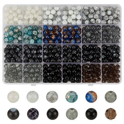 600Pcs 12 Styles Baking Painted Glass Round Bead Set