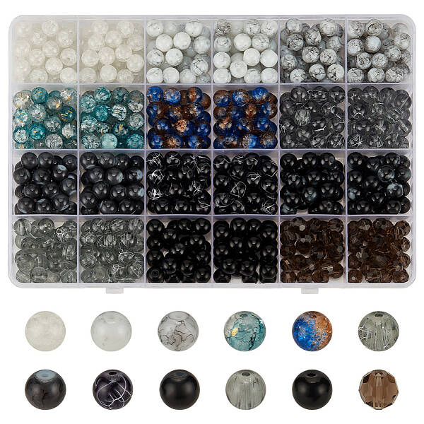 600Pcs 12 Styles Baking Painted Glass Round Bead Set