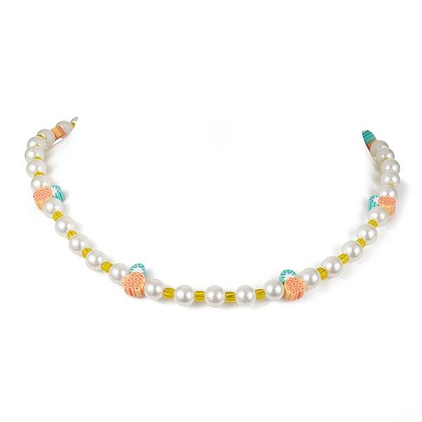 Fruit Polymer Clay & Glass Seed & Acrylic Pearl Beaded Necklace