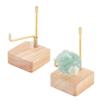 Square Wooden Crystal Rock Display Easels with Iron Holder