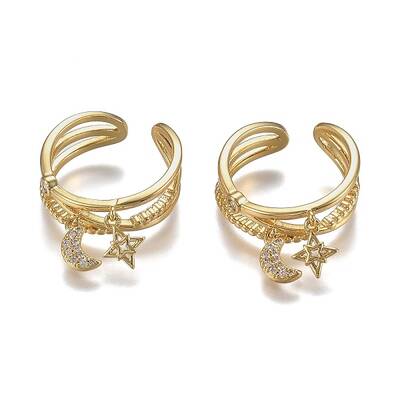 Adjustable Brass Micro Pave Clear Cubic Zirconia Cuff Rings