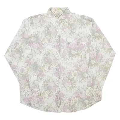 Womens Plain Shirt White Floral Long Sleeve L