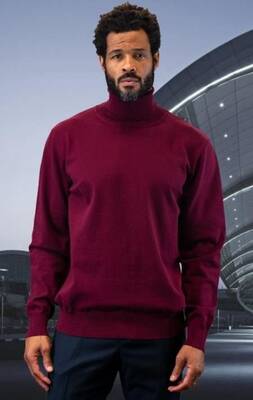 Suit And Turtleneck Combo - Turtleneck Prom Outfits - Prom Turtleneck  Burgundy  Suit