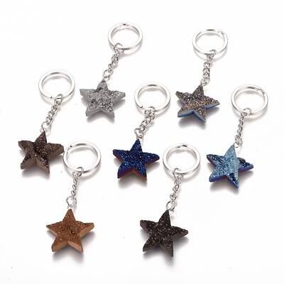 Electroplated Natural Dyed Druzy Quartz Keychain