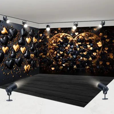 Aperturee Black Gold Love Valentines Vibe Room Set Backdrop, 7X7FT(Left Wall)+10X7FT(Right Wall)+10X7FT(Floor), 247.5 USD, MM...