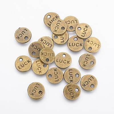 Flat Round Carved Word Luck Tibetan Style Message Charms