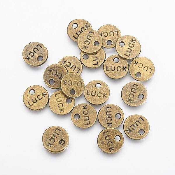 Flat Round Carved Word Luck Tibetan Style Message Charms