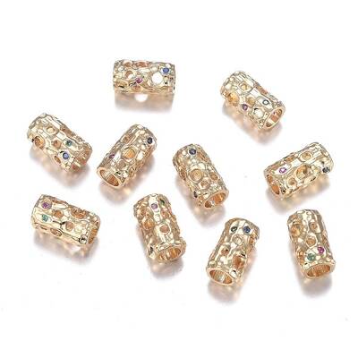 Hollow Brass Micro Pave Cubic Zirconia European Beads