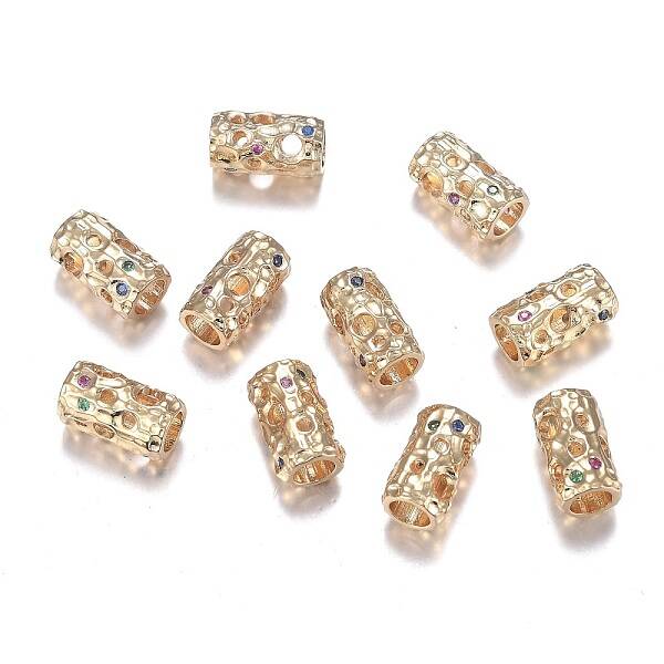 Hollow Brass Micro Pave Cubic Zirconia European Beads