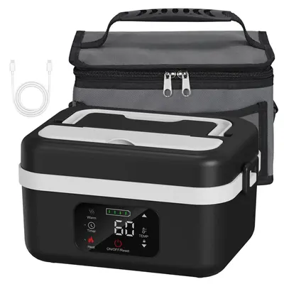 Self-Heating Food Heater, Rechargeable Portable Lunch Box for Office, Travel, Car, Picnic & Outdoor Use, Easy and Convenient ...