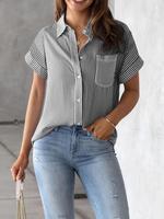 Women's Striped Print Button Front Blouse, Casual Short Sleeve Collar Top for Summer, Ladies Clothes for Daily Wear