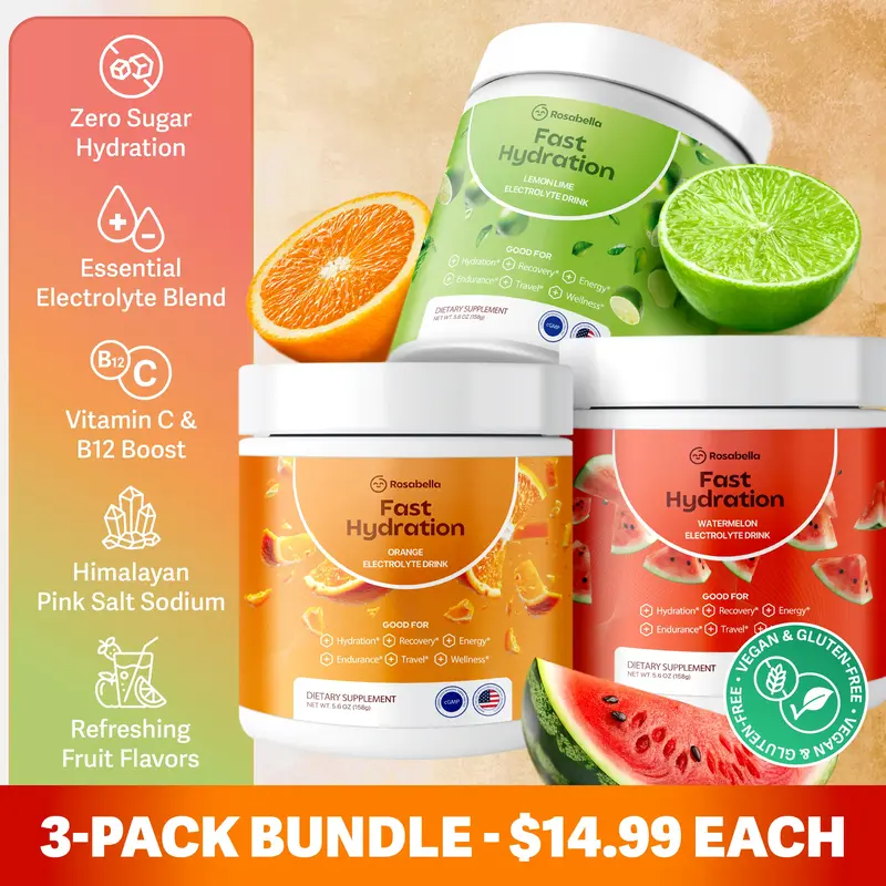 Rosabella Electrolytes 3-Pack For Fast Hydration, Fast Recovery, Electrolyte Imbalance