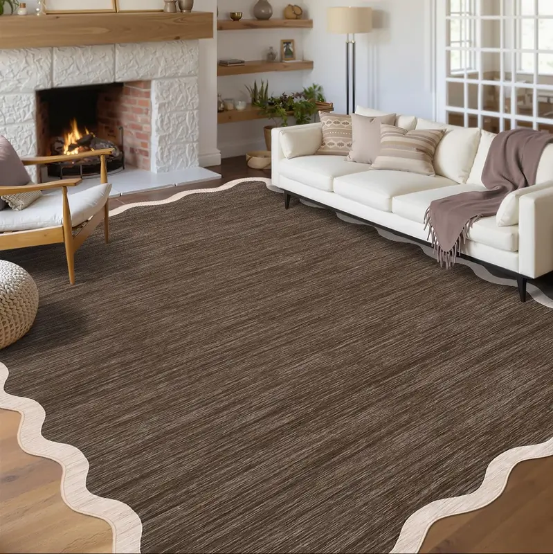 Garvee Scalloped Large Area Rug 10x13 Brown Washable Non Slip Low Pile Soft Carpet for Living Room Bedroom Dining Room Nurser...