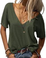 PiePieBuy Women's Summer V Neck T Shirt –Breathable Loose Fit Casual Top, Short Sleeve Basic Tee Fabric Womenswear Lightwei...