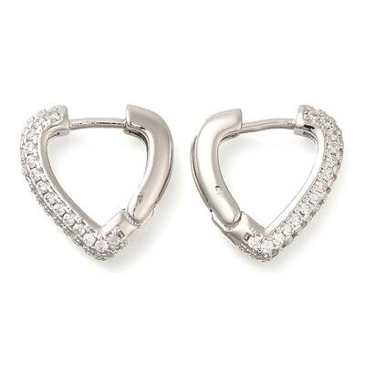 Rack Plating Heart Brass Pave Clear Cubic Zirconia Hoop Earrings