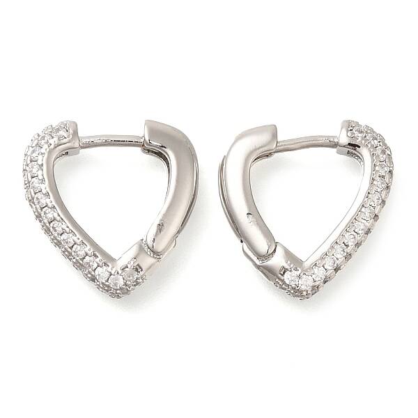 Rack Plating Heart Brass Pave Clear Cubic Zirconia Hoop Earrings