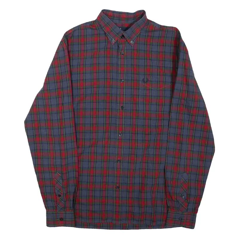 FRED PERRY Mens Shirt Blue Check Long Sleeve M