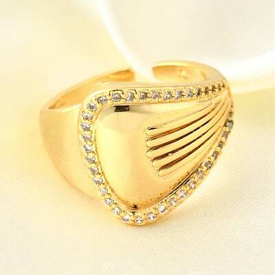 Brass Micro Pave Cubic Zirconia Adjustable Open Cuff Rings for Women