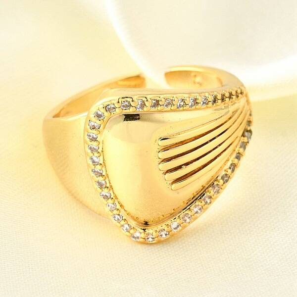Brass Micro Pave Cubic Zirconia Adjustable Open Cuff Rings for Women