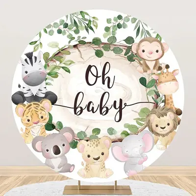 Round Safari Animals Oh Baby Gender Reveal Backdrop - Aperturee
