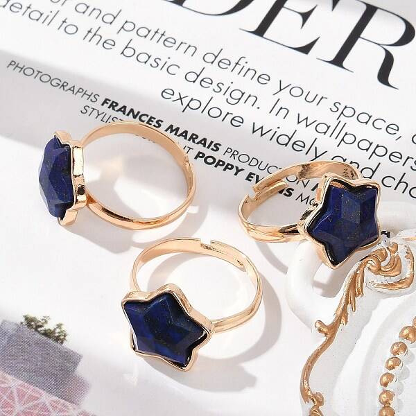 Star Natural Lapis Lazuli Adjustable Rings