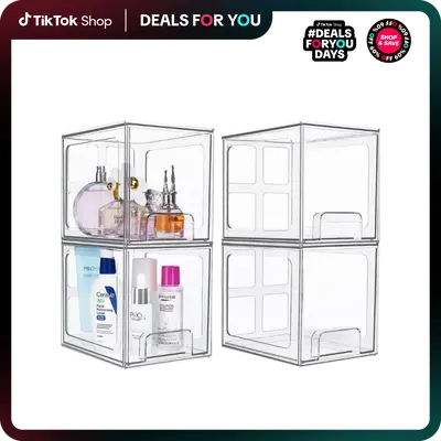 Vtopmart 4 Pack Stackable Makeup Organizer Storage Drawers, Acrylic Bathroom Organizers，Clear Plastic Storage Bins For Vani...