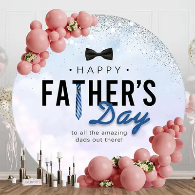Round Simple Blue Tie Happy Fathers Day Backdrop - Aperturee