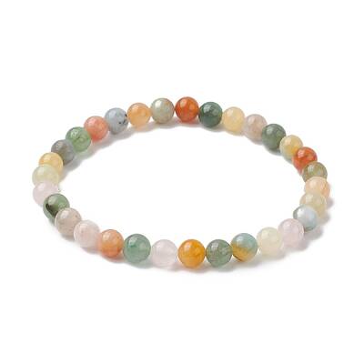 Natural Mixed Stone Round Beaded Stretch Bracelets