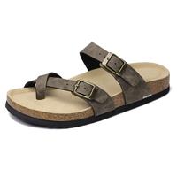 Womens Adjustable Buckle Strappy Slip-On Slippers Cork Footbed Slides For Sandals With Comfortable Soft Padded Sole Outdoor