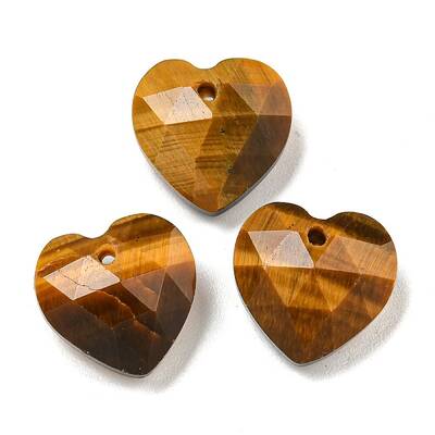 Natural Tiger Eye Faceted Heart Charms