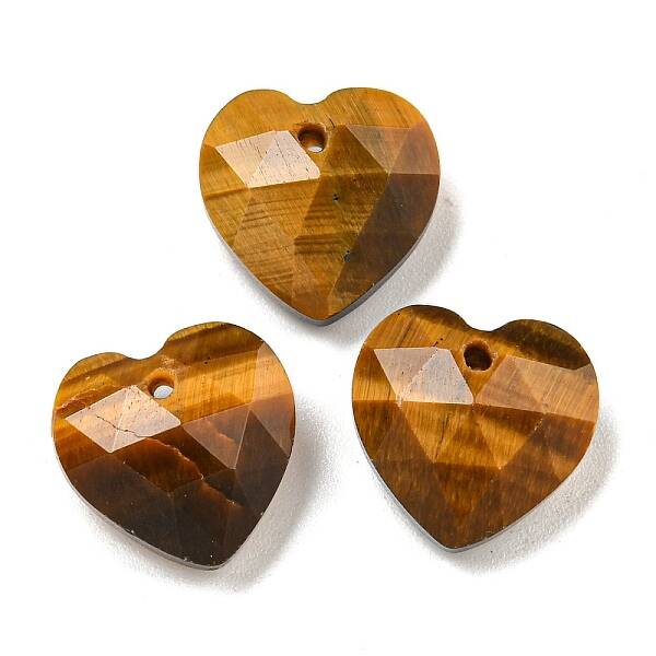 Natural Tiger Eye Faceted Heart Charms