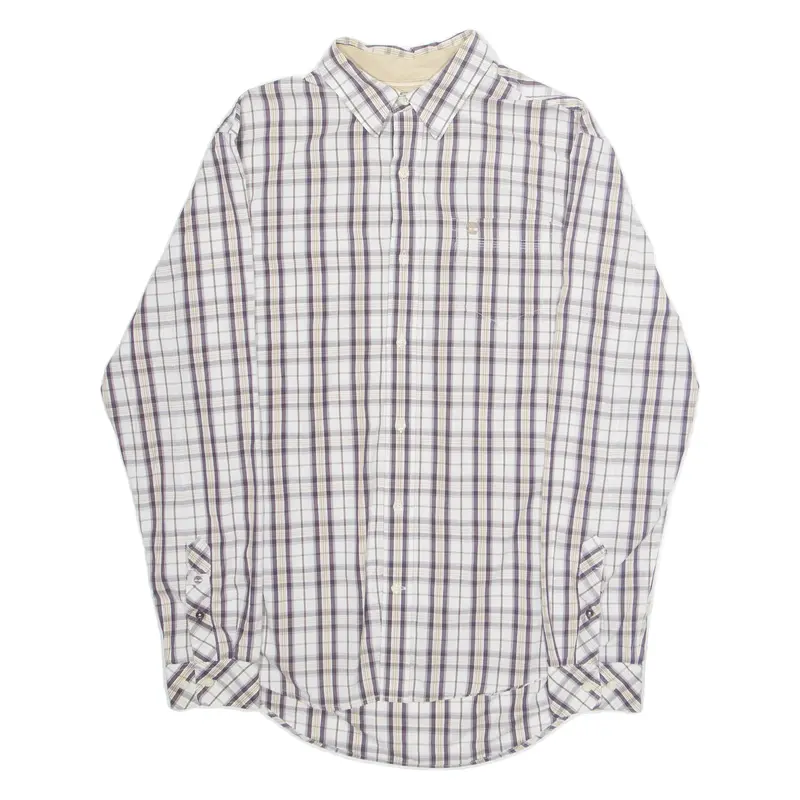 TIMBERLAND Regular Fit Mens Shirt Beige Plaid Long Sleeve L