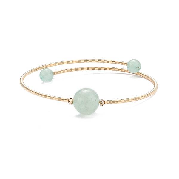 Natural  Green Aventurine Round Beaded Bangle