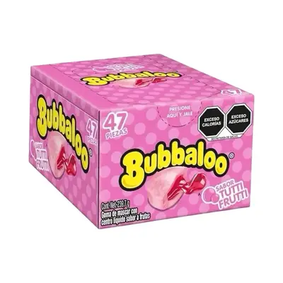 Bubbaloo Tutti Frutti Chewing Bubble Gum with Liquid-Filled Center, Box of 47 Pieces Snack Flavor Fruity, Mexican Candy, Dulc...