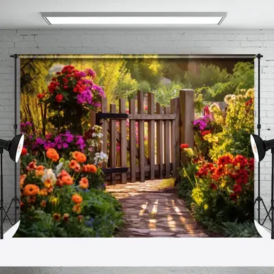 Spring Colorful Floral Wooden Fence Photo Backdrop - Aperturee