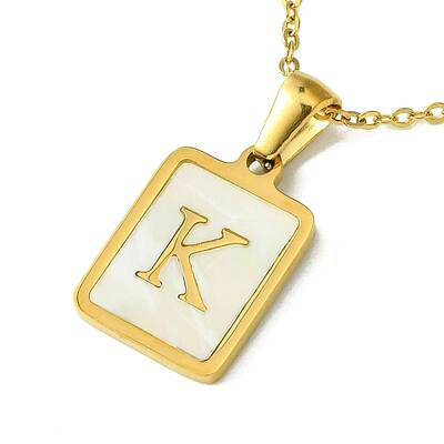 Ion Plating(IP) Rectangle with Initial Letter 304 Stainless Steel Pendant Necklace