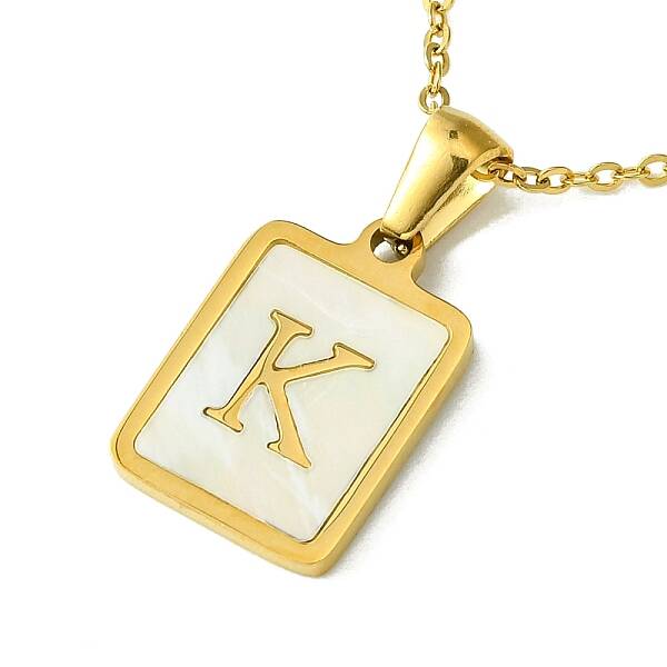 Ion Plating(IP) Rectangle with Initial Letter 304 Stainless Steel Pendant Necklace
