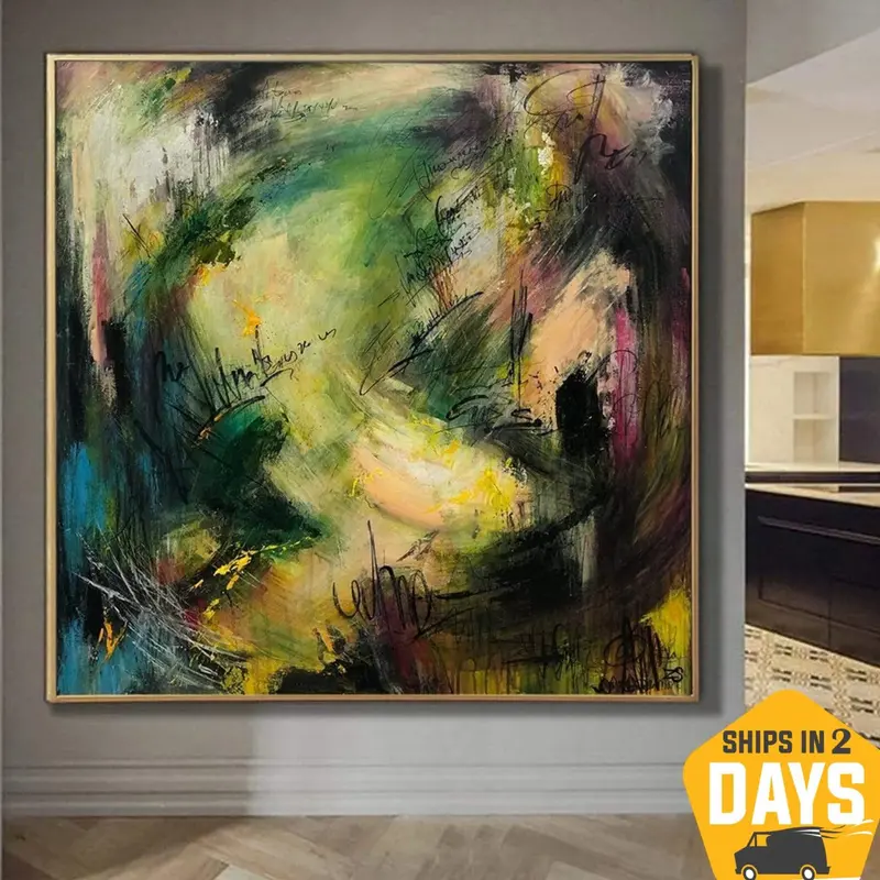 Large Abstract Colorful Paintings On Canvas Modern Green Fine Art Textured Handmade Painting Original Oil Artwork | BEYOND WO...