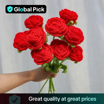 Crochet Roses for Flower Arrangement, 9 Counts Creative DIY Faux Roses Bouquet for Room Decor, Wedding, Party & Home Decor, G...
